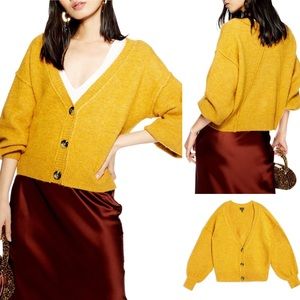 NWT Topshop Horn Button Crop Cardigan Sweater Mustard Sz 6